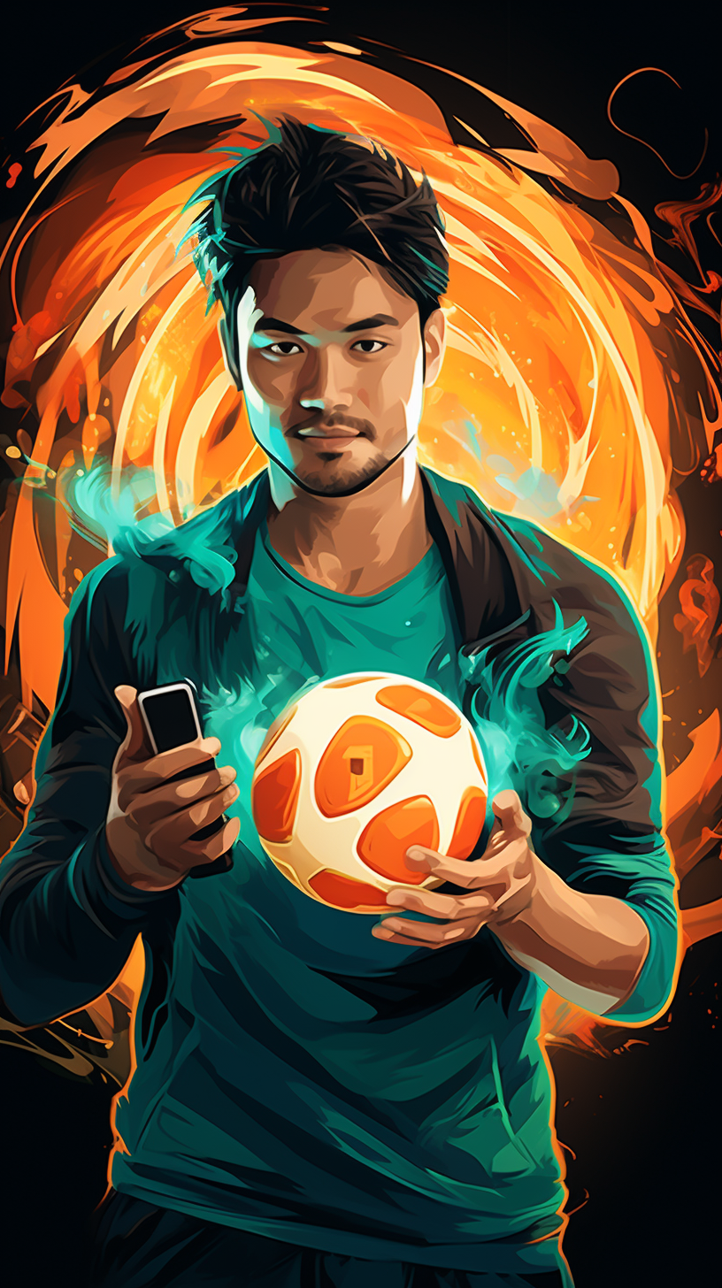 Asian man holding a ball of fire