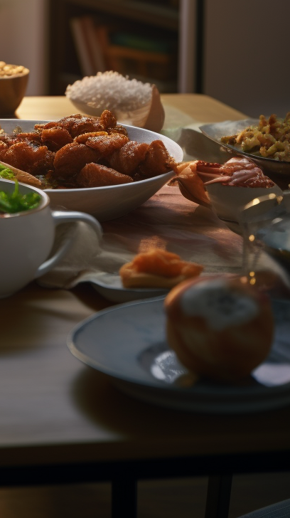 Asian People Enjoying Food at Home