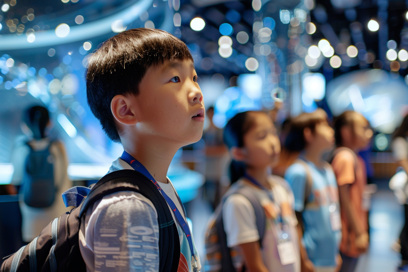 Young Asian school children at science museum