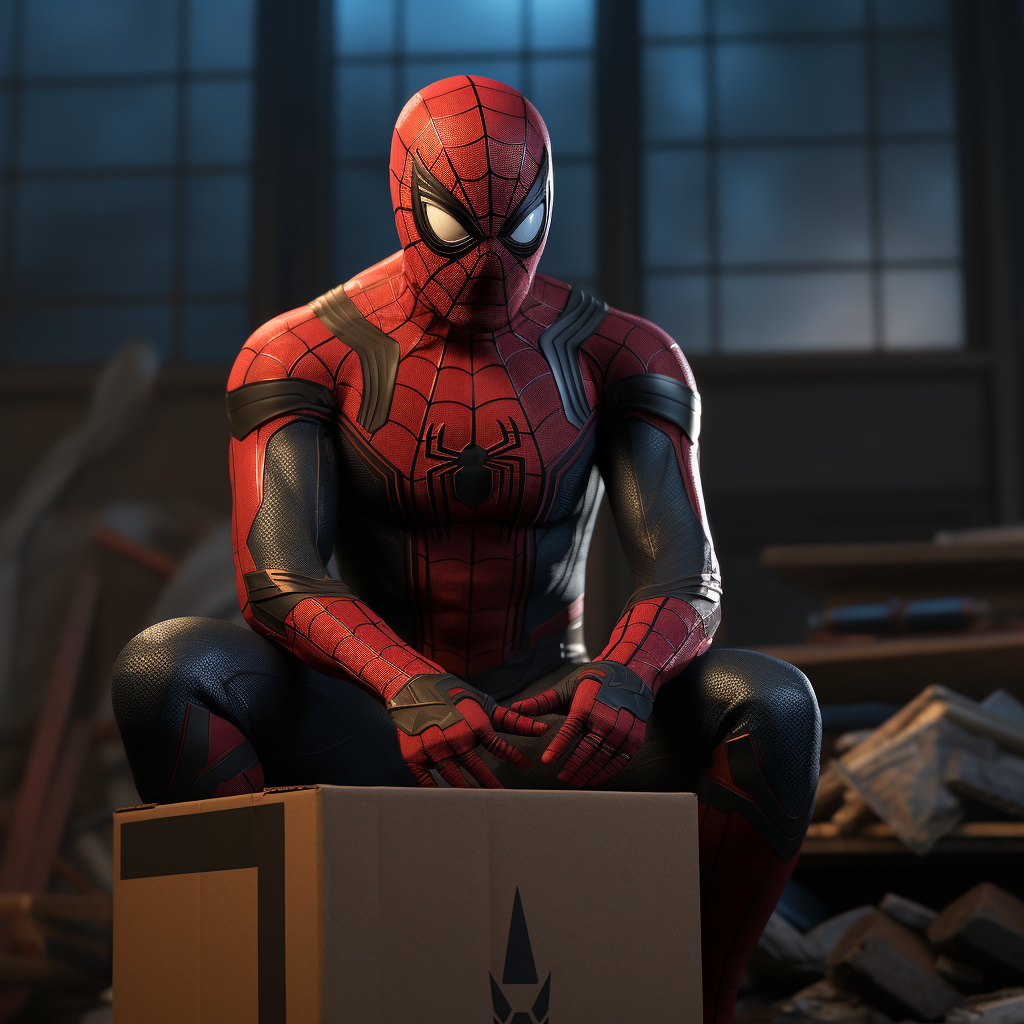 Asian Spider-Man holding an empty box