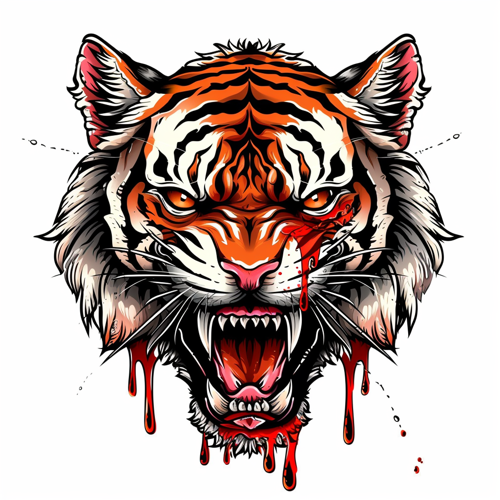 Tiger head tattoo illustration crying