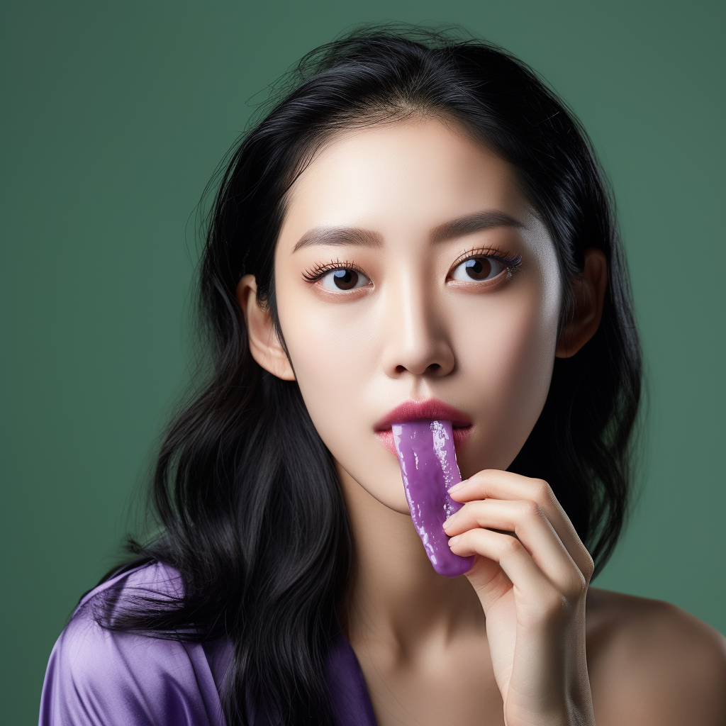 Asian woman with purple popsicle