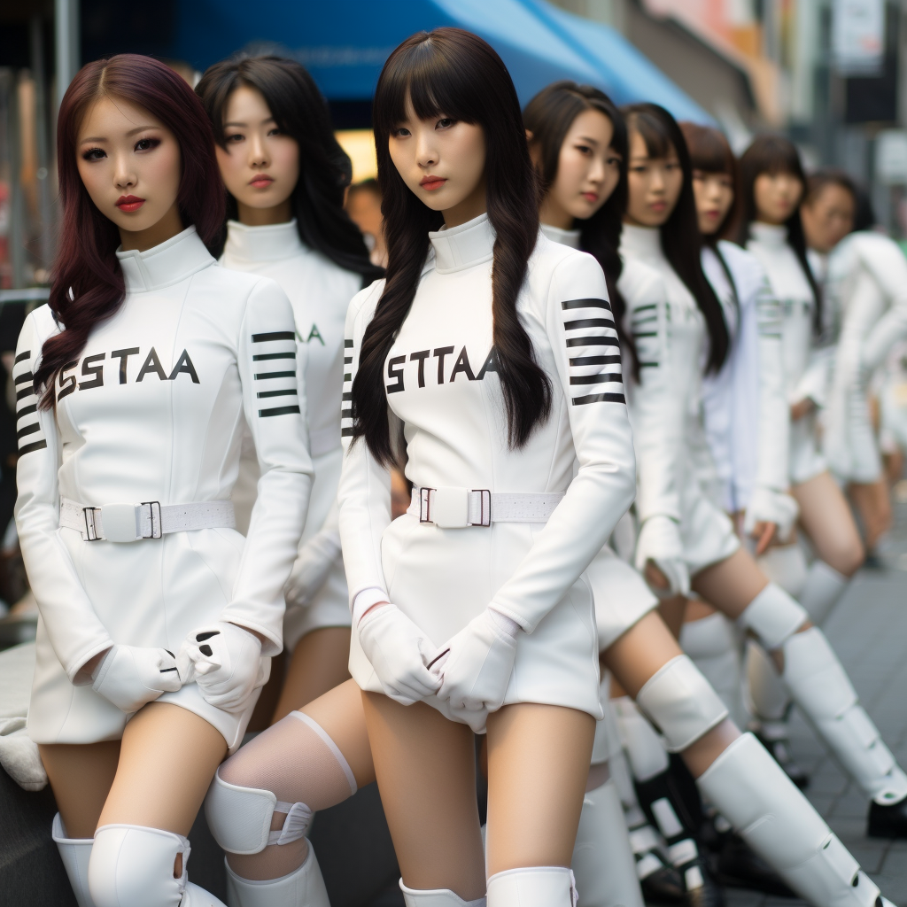 Group of Asian Beauty Girls in White Latex Outfits