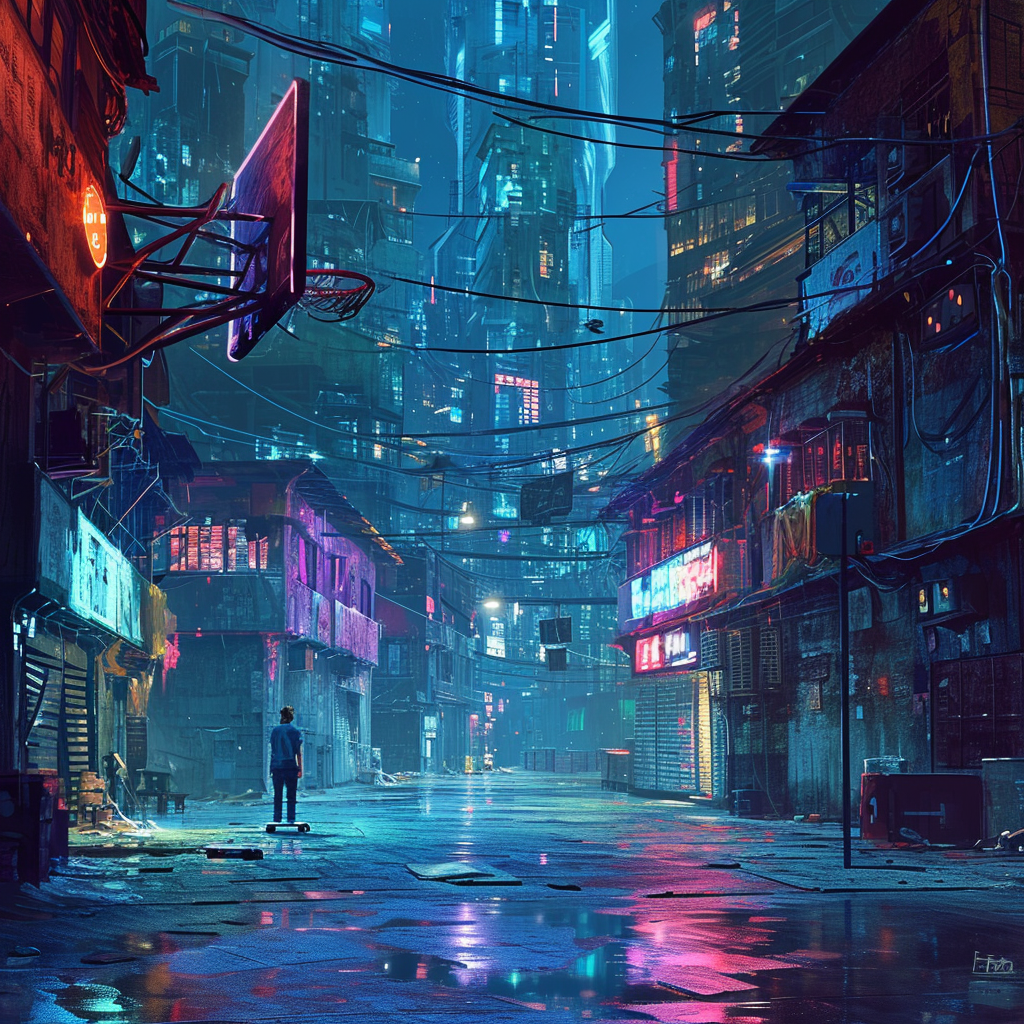 Neon-lit Asian City in the Park