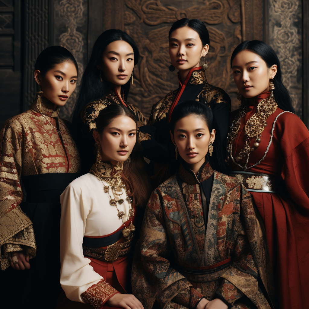 Ethnic clothing models showcase Asian diversity