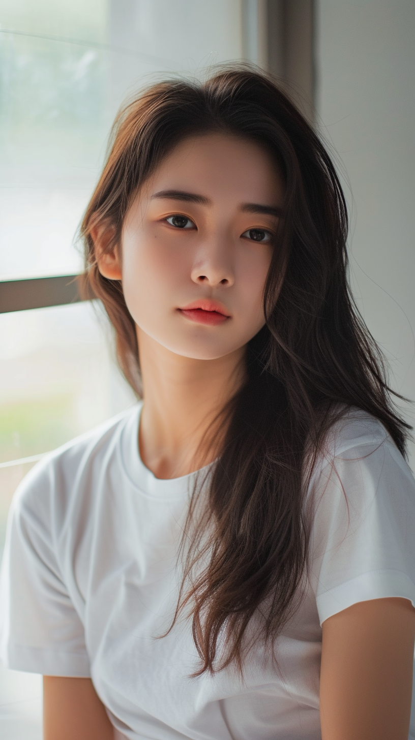 Asian woman in white T-shirt