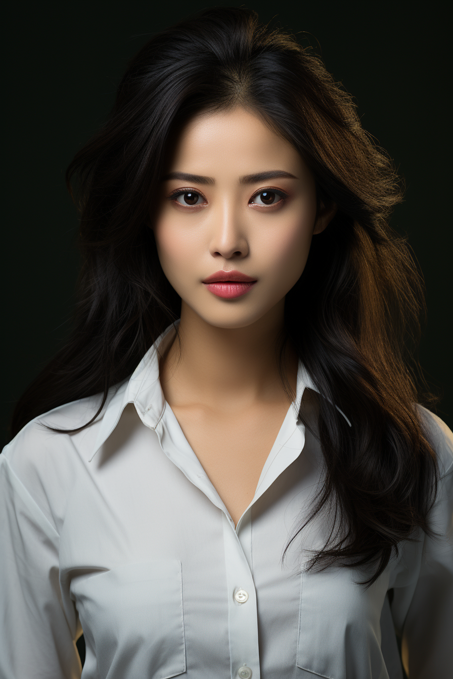 Asian girl with black hair in professional ID photo