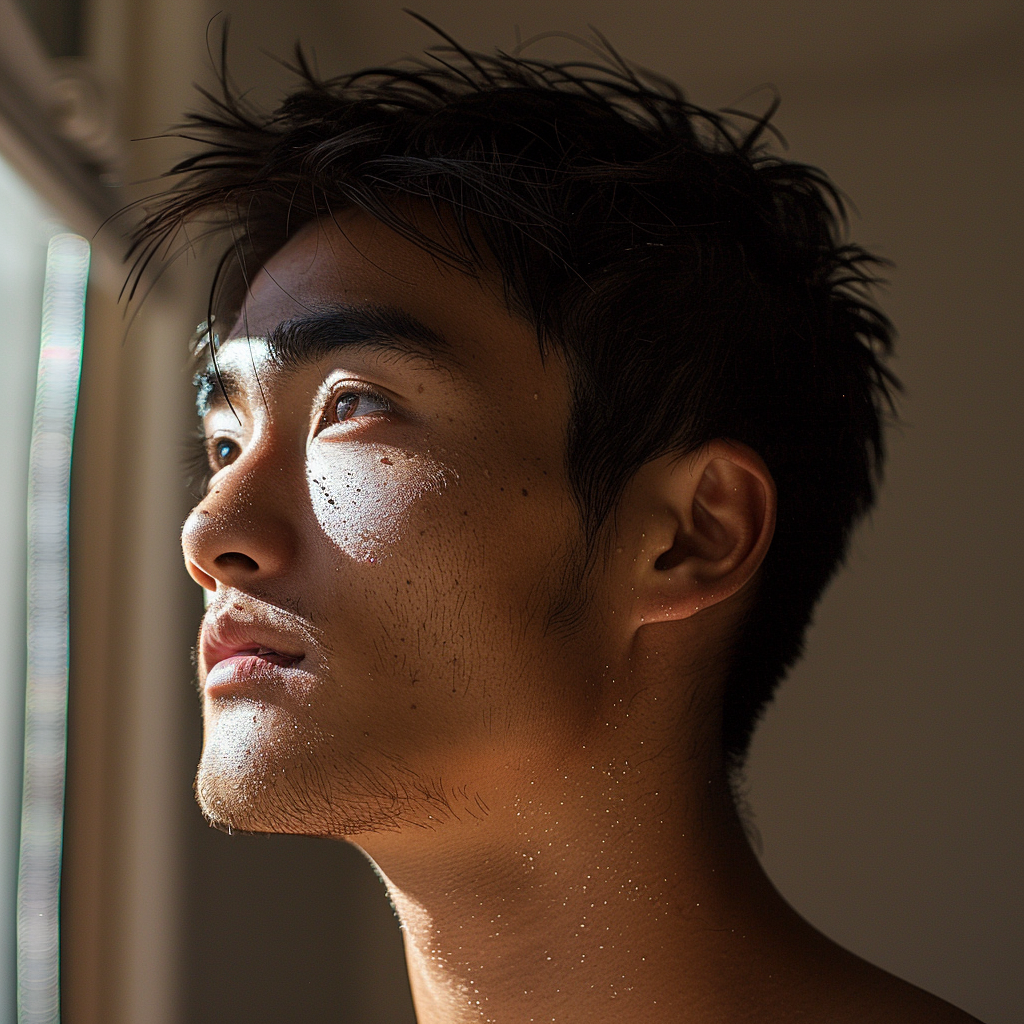 Asian male profile backlight low angle