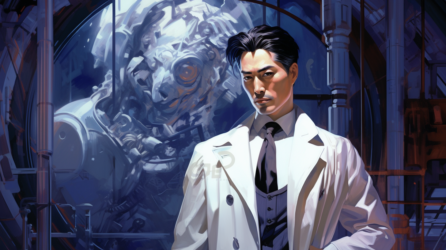 Asian male scientist in high fashion concept illustration