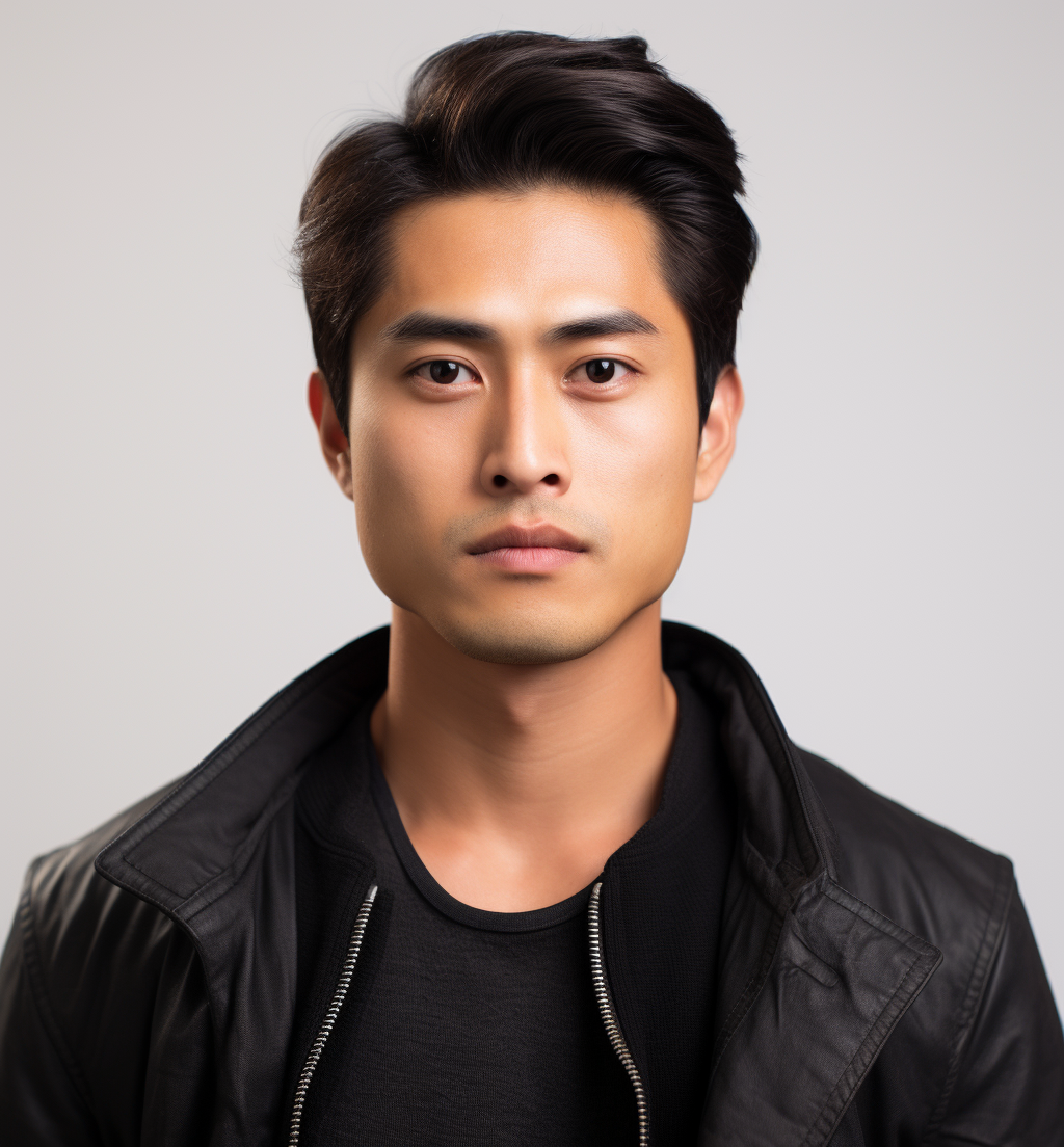 Portrait of Asian male on white background