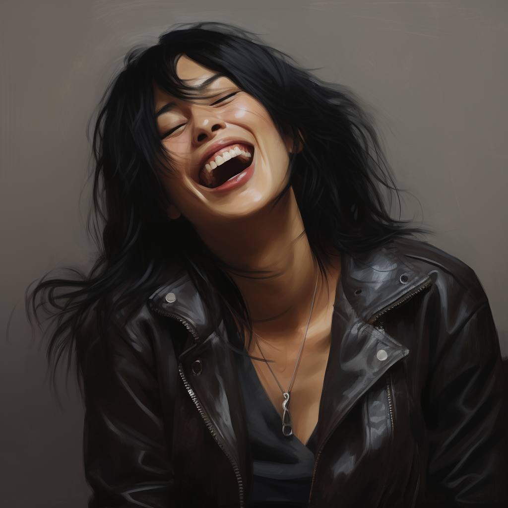 Middle-aged Asian mom with closed eyes