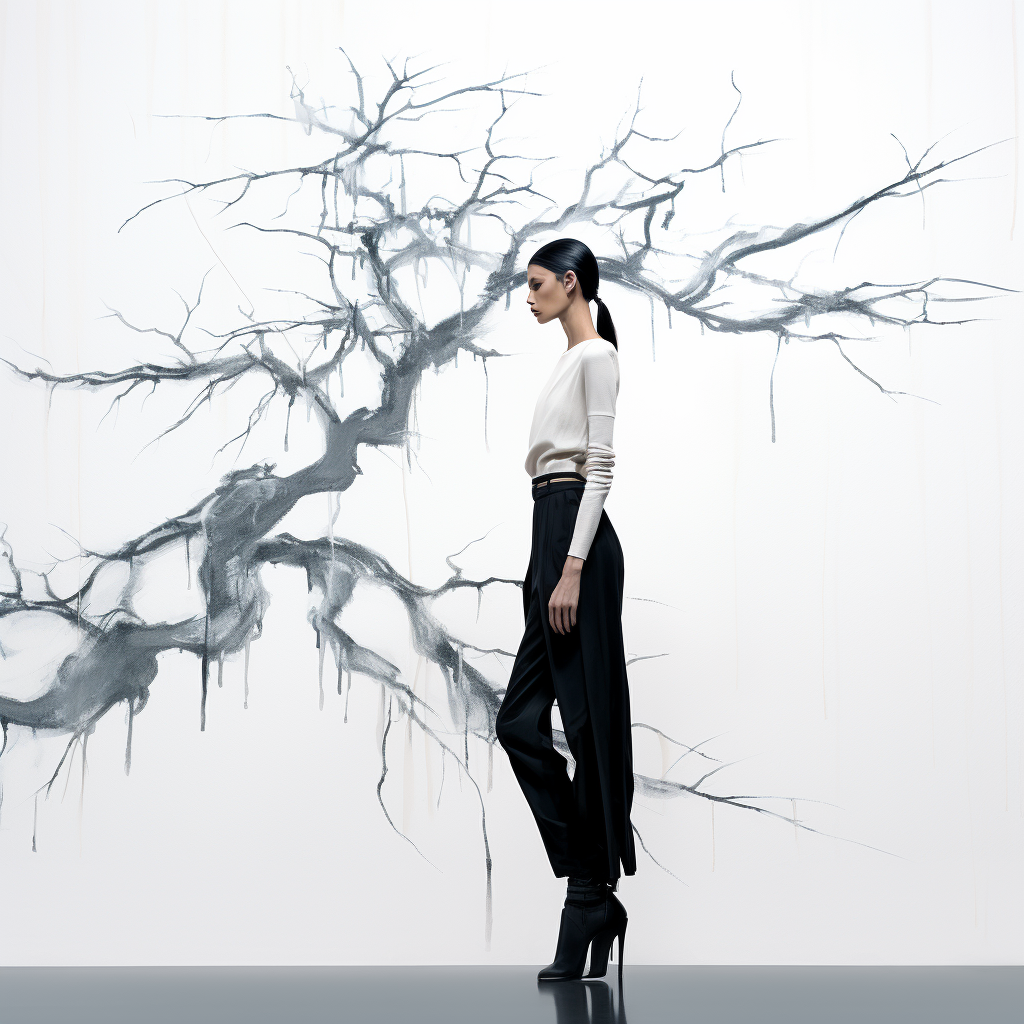 Asian supermodel in abstract tree