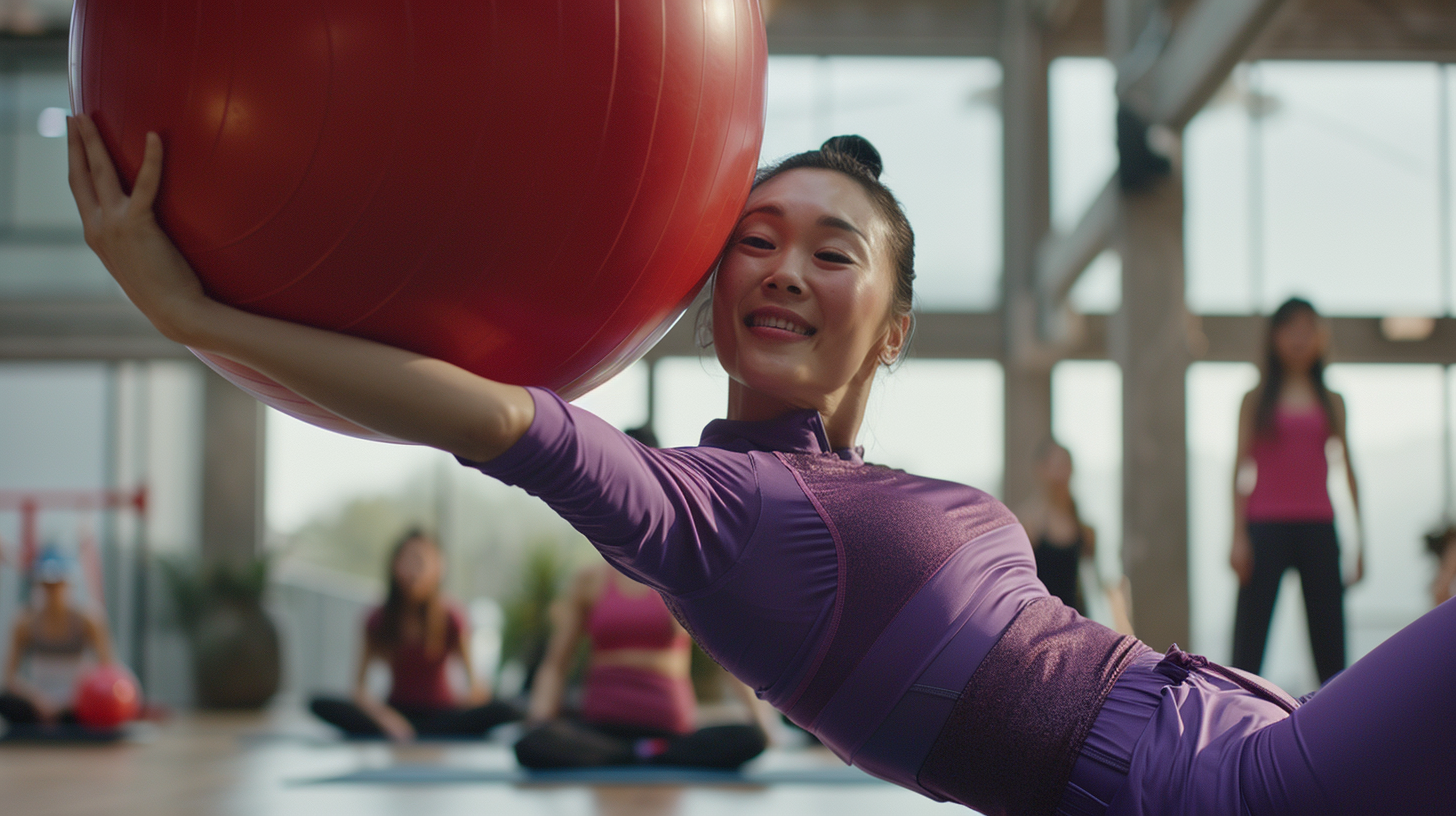 Asian woman doing situps on yogamat