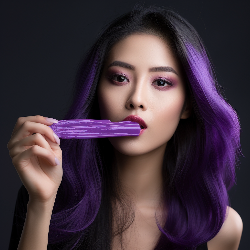 Asian woman enjoying purple popsicle