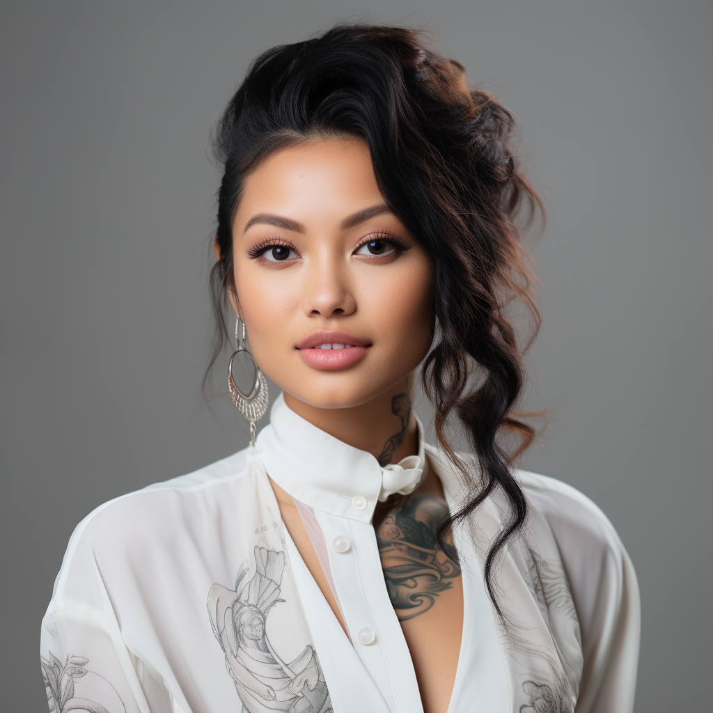 Young Asian woman in white geisha suit smiling