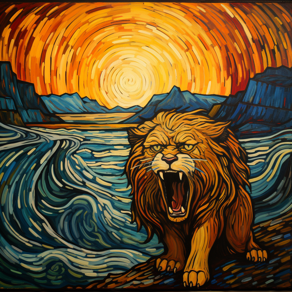 Artistic representation of Aslan in Munch's style