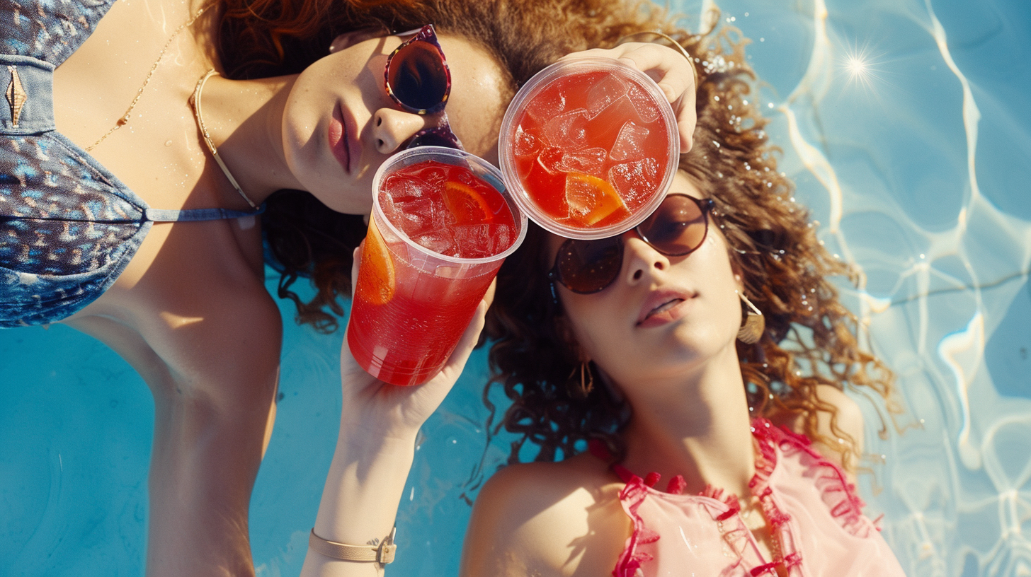 Trendy fashionistas with red sangria and ice