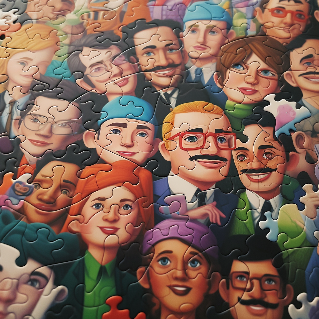 Close-up of people assembling jigsaw puzzle