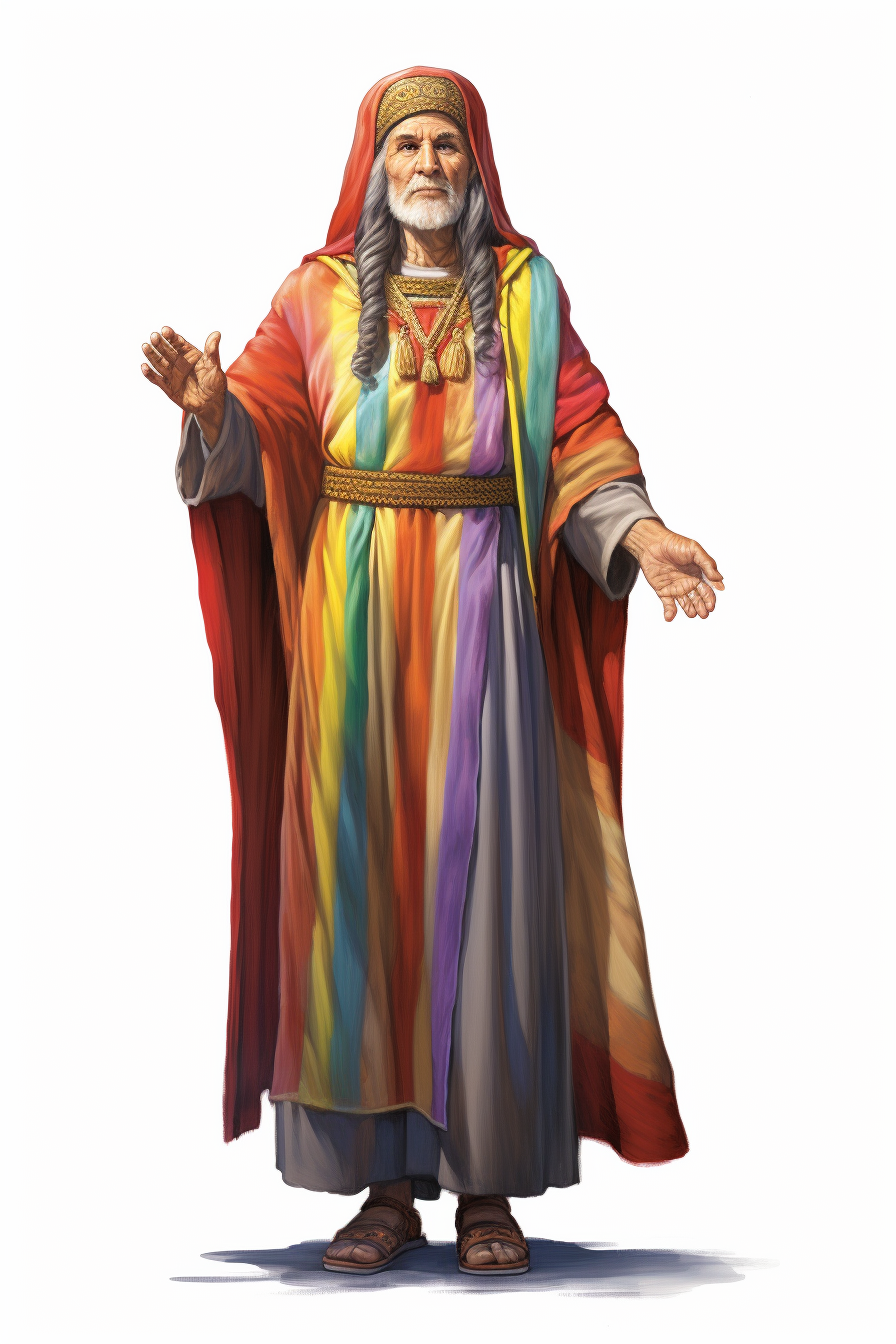 Ancient Assyrian senior woman with rainbow-colored clothes