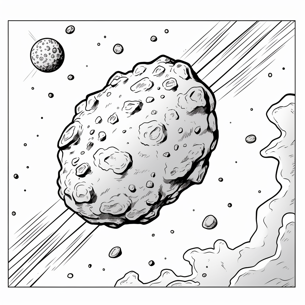 Coloring sheet of an asteroid with flames