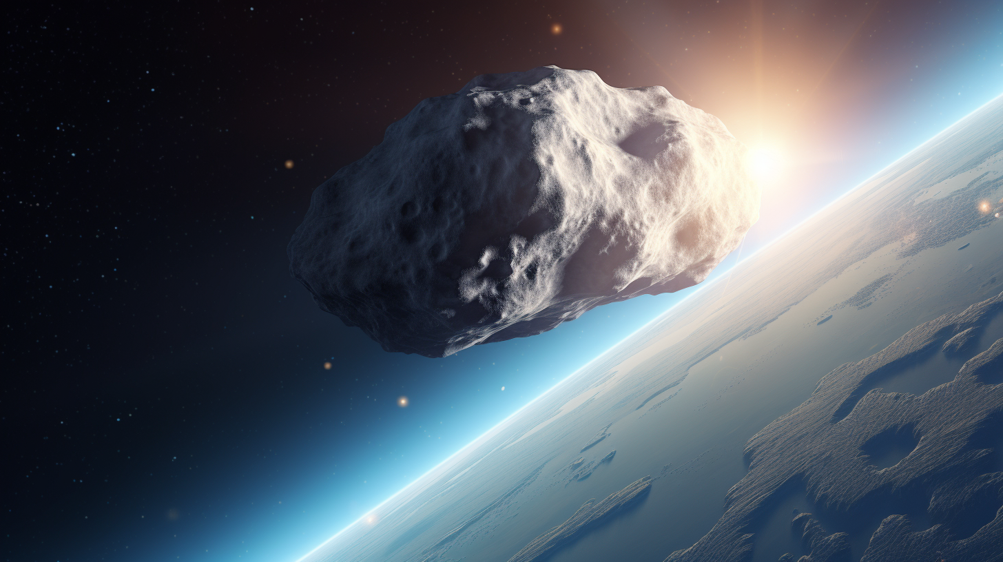 Asteroid in the sky heading towards a city