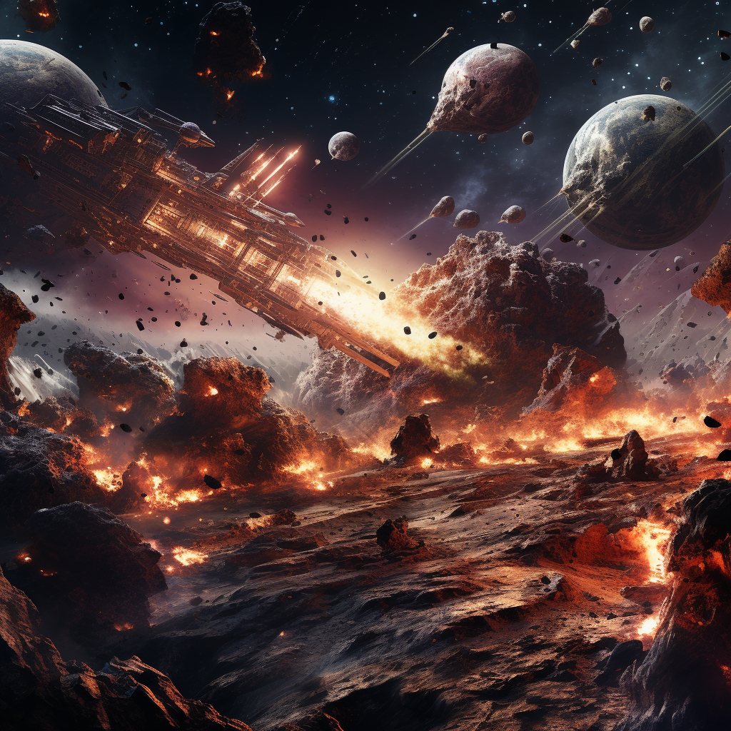 Space Pirate Battle among Asteroids