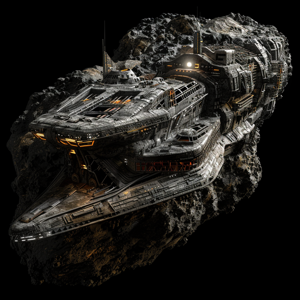 spaceship made of asteroid rocks