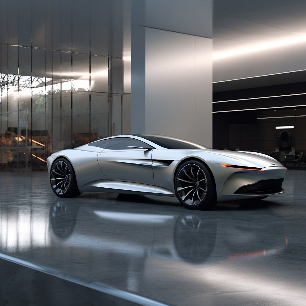 White Aston Martin showroom with ambient lights