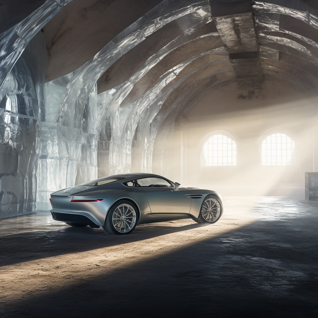 Aston Martin DB12 in ice castle sunlight