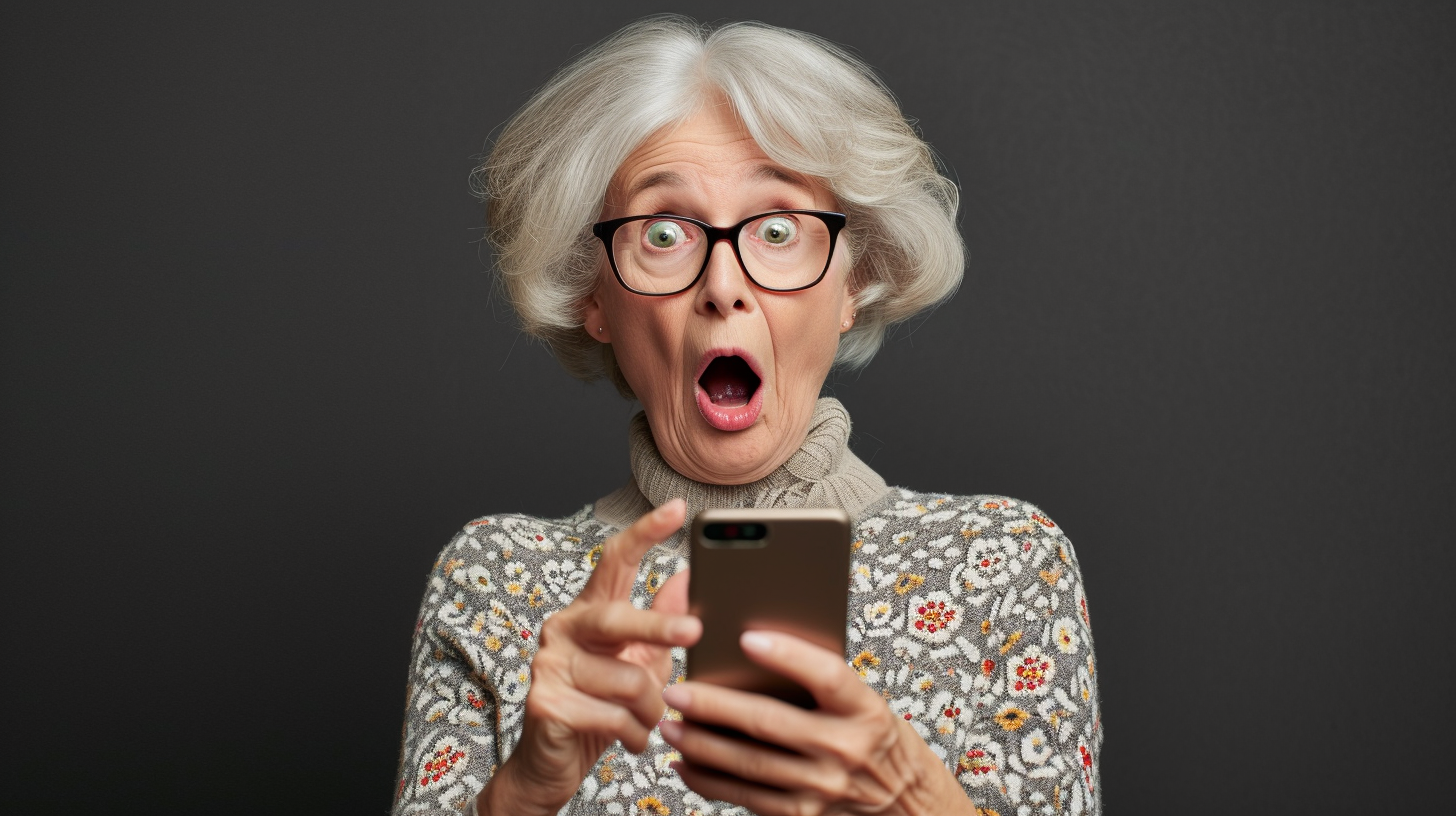 70 year old lady with smartphone