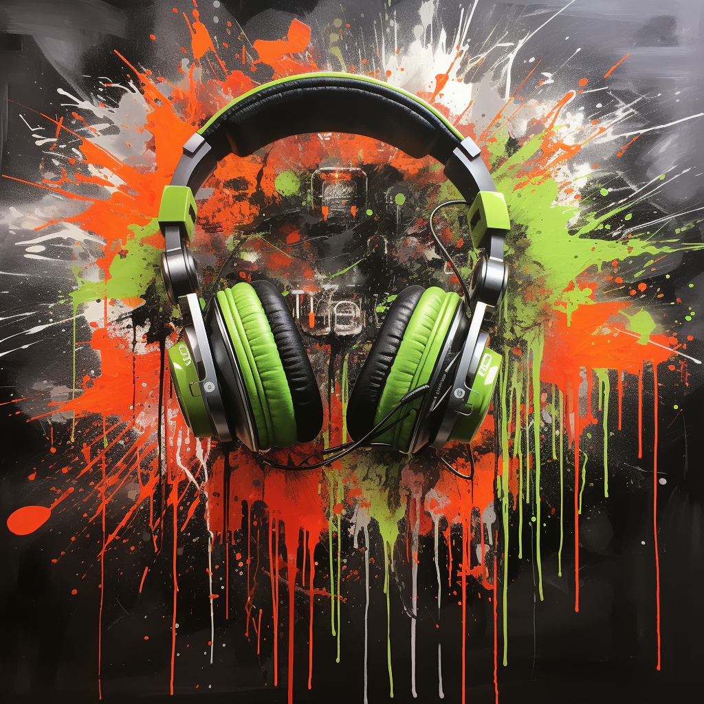 Vibrant neo-expressionist skull art with headphones