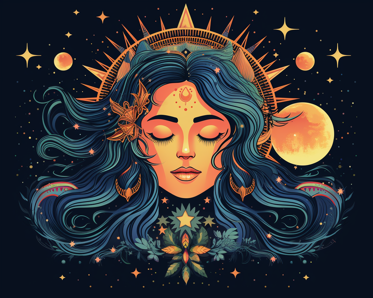 Boho moon illustration in flat vector style