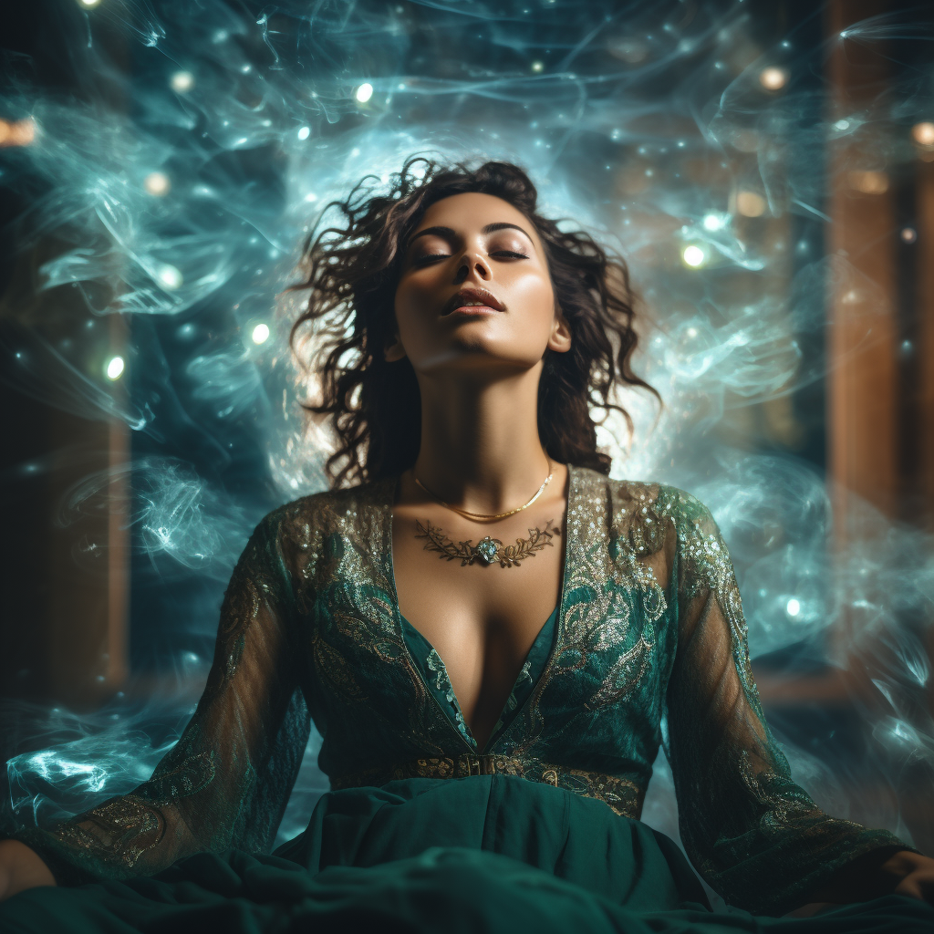 Beautiful woman practicing astral projection