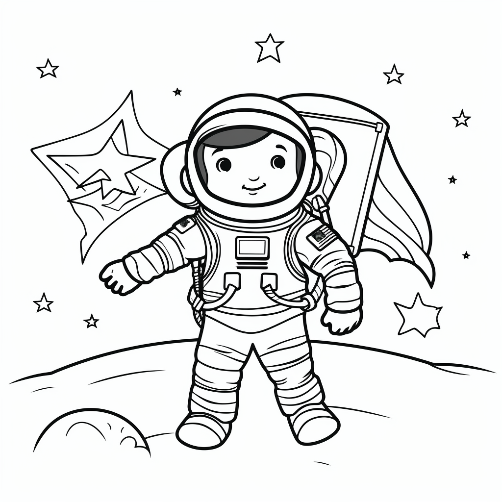 Coloring sheet of astronaut with blank flag