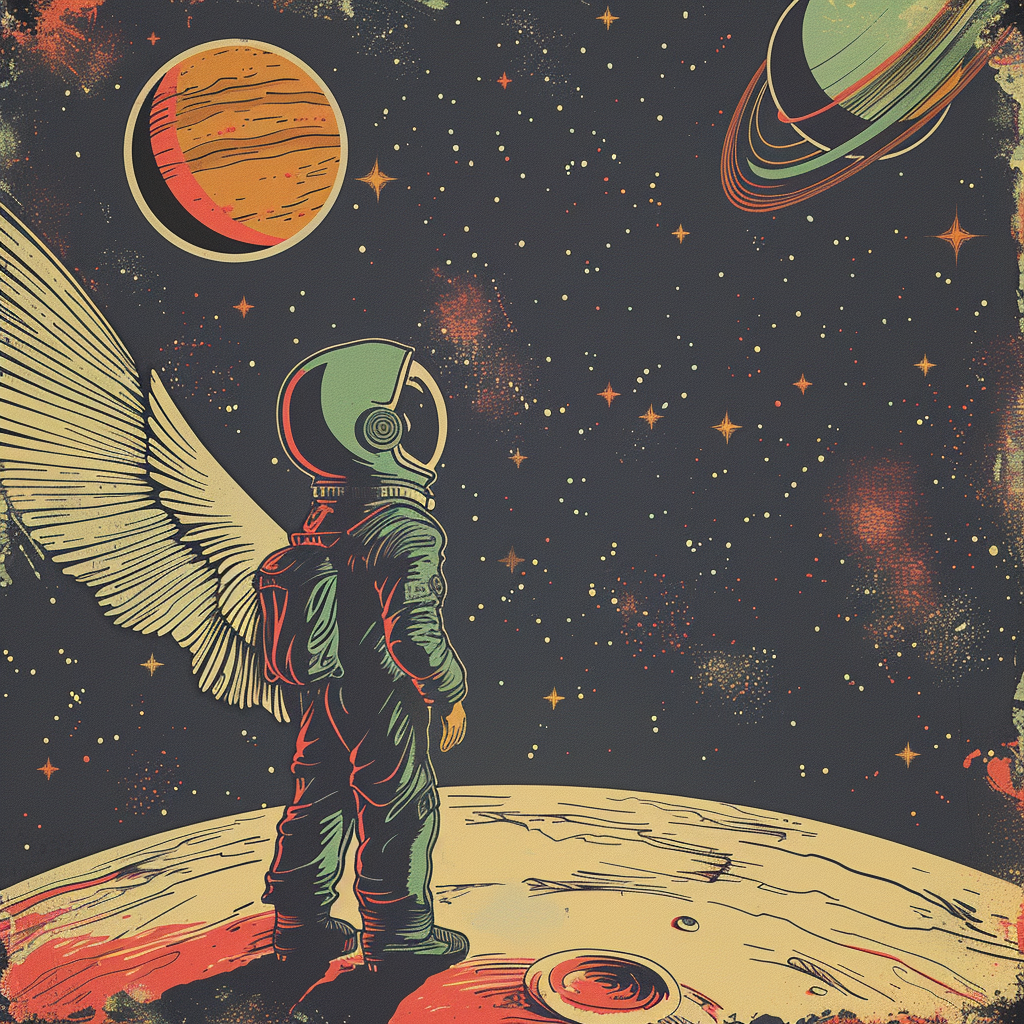 Boy with wings in astronaut suit