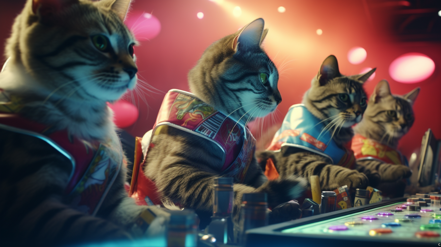 Colorful lights in astronaut cats world