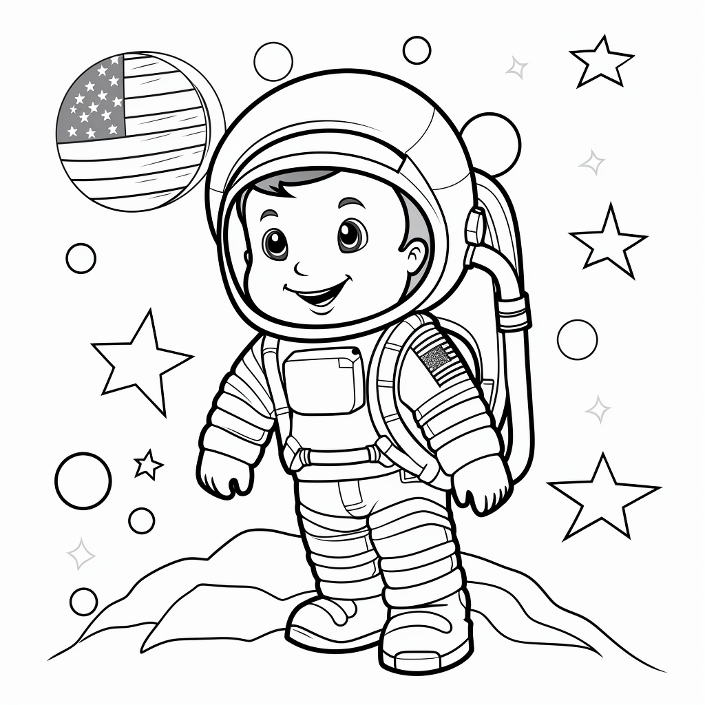 Coloring sheet of astronaut with flag