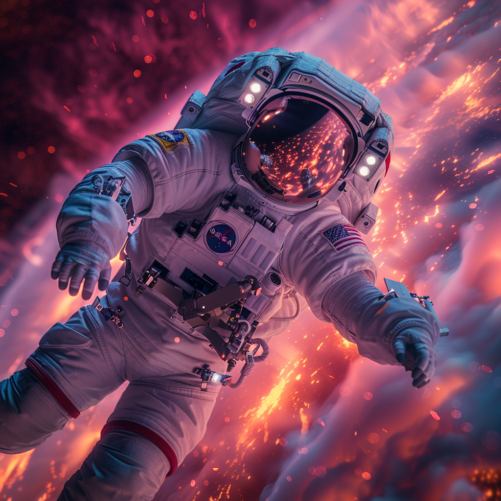 Astronaut Flying in Neon Space