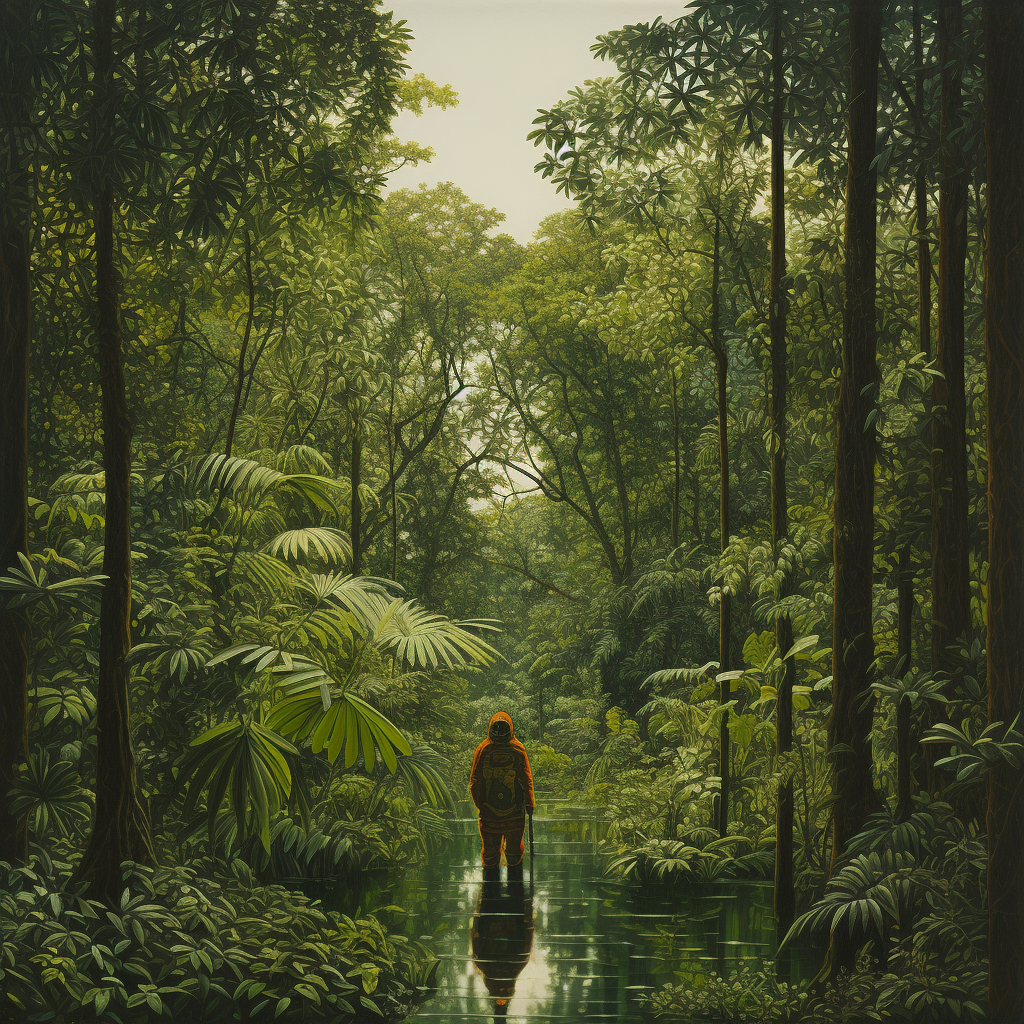 Astronaut in jungle with creatures