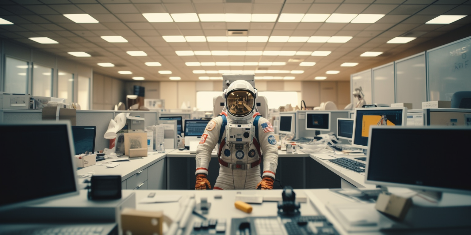 Astronaut making noise in the office