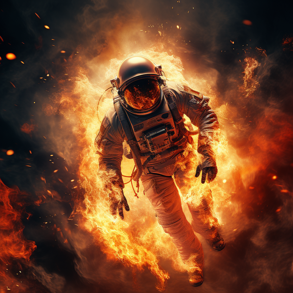 Burning astronaut in space