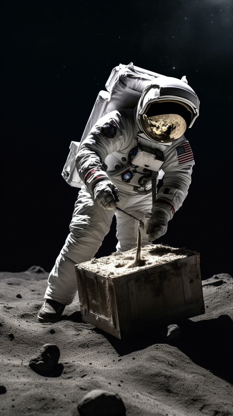 Astronaut opening a treasure chest on the moon