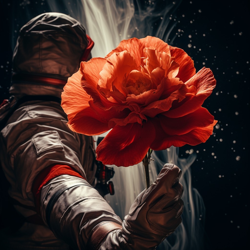 Astronaut with Red Giant Peony under Turkish Flag