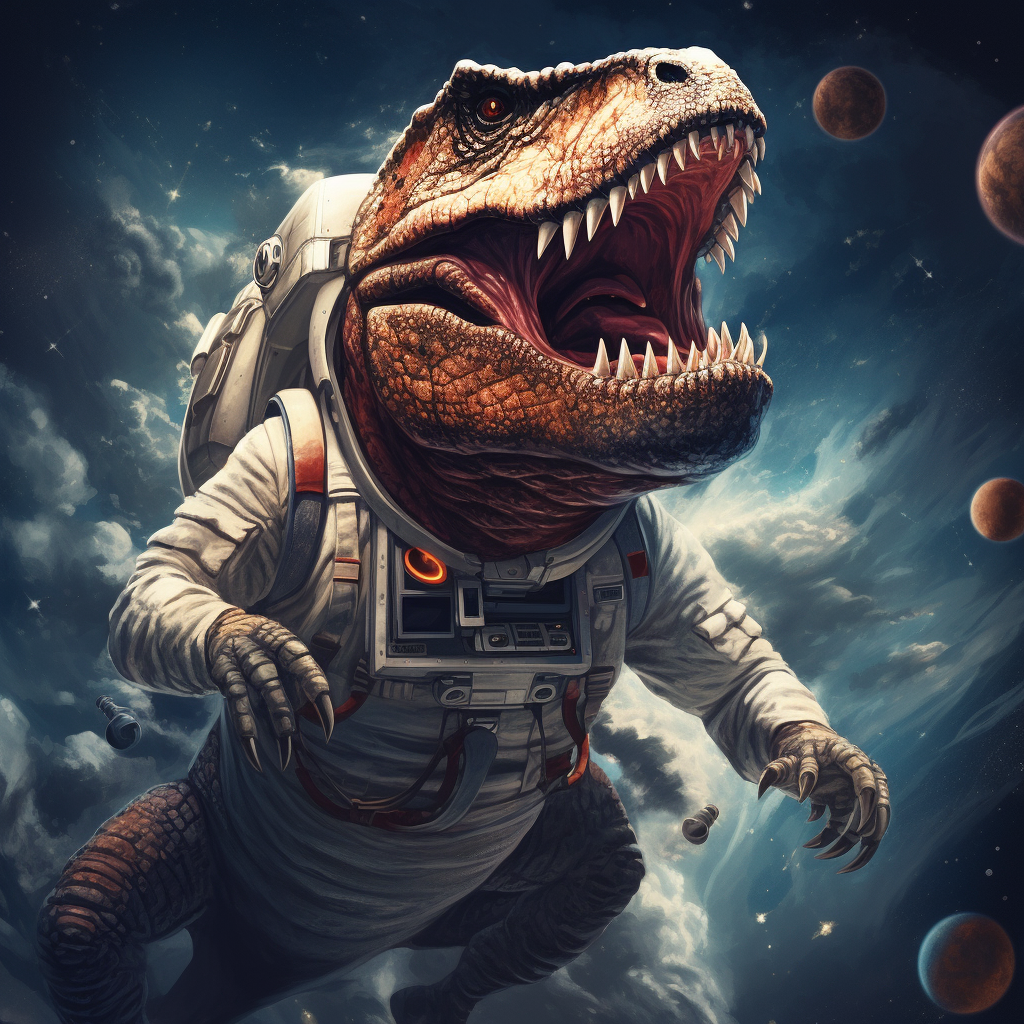 Astronaut riding a Carnataurus in space