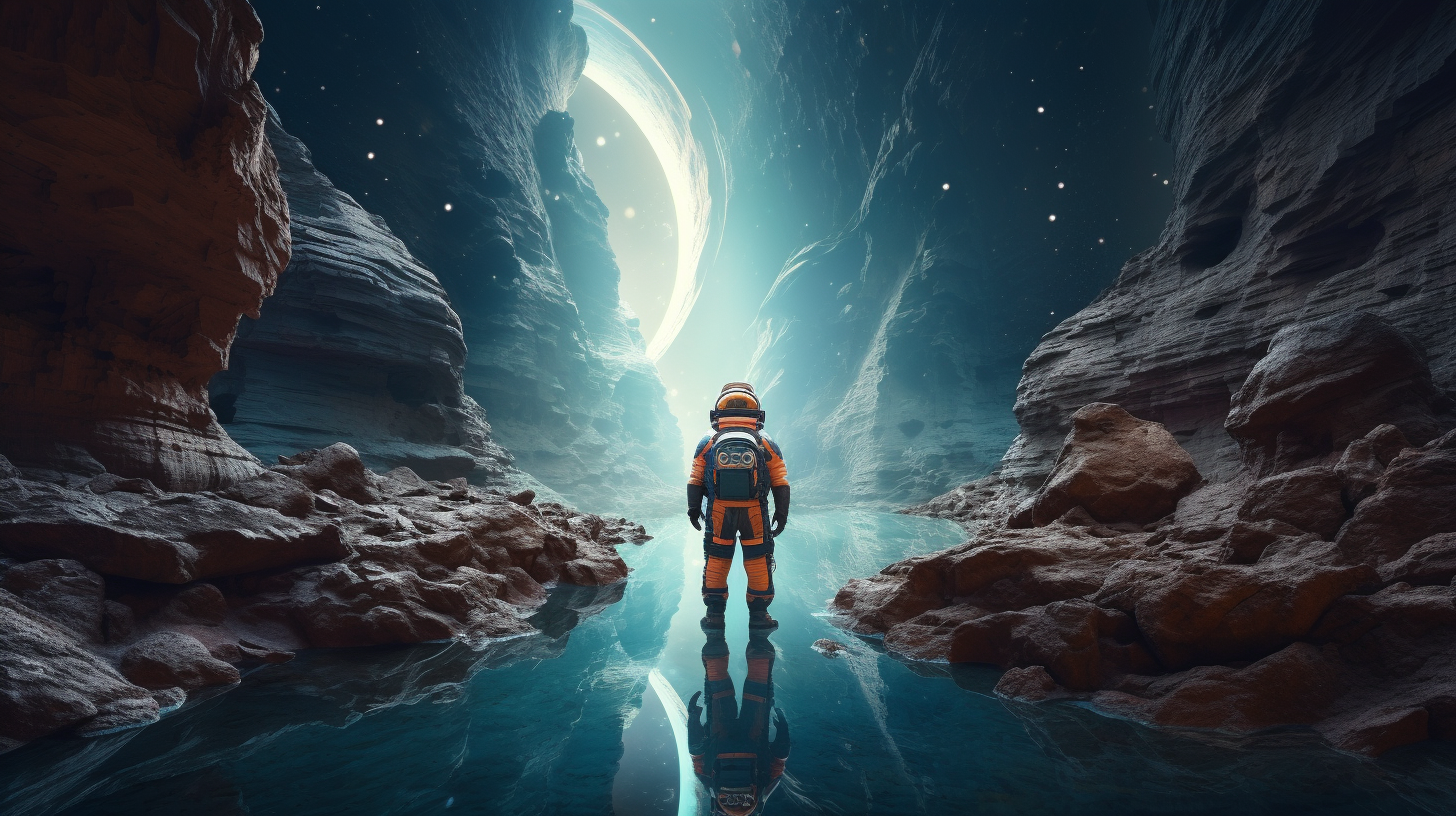 Astronaut in Canyon at Night