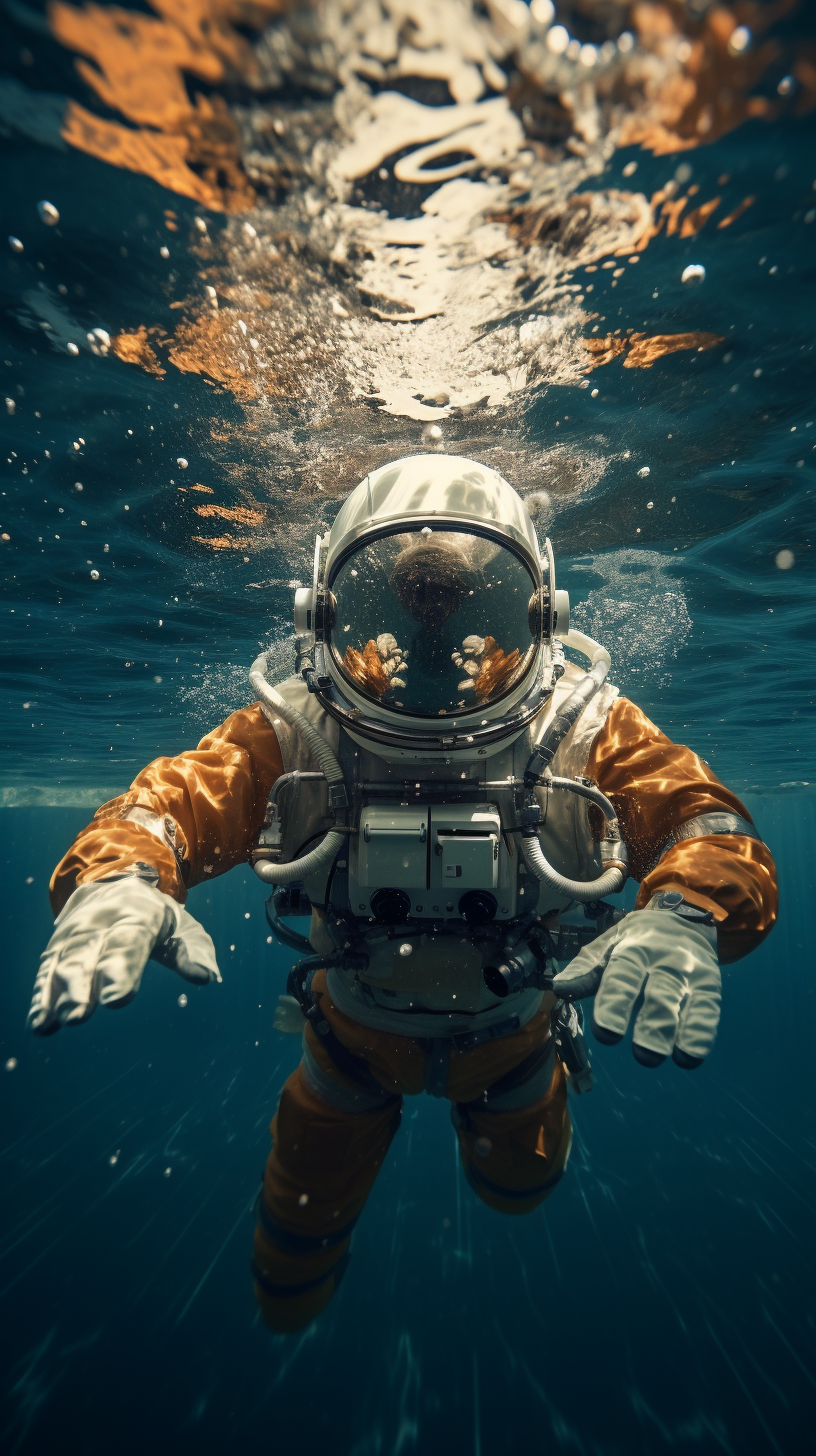 Astronaut swimming in the ocean