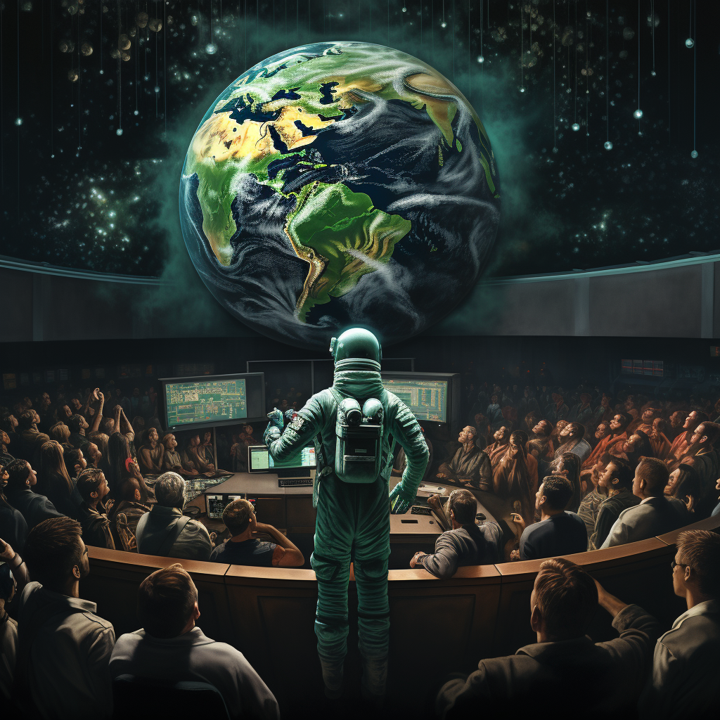 Astronaut Teaching Money with Green Chart