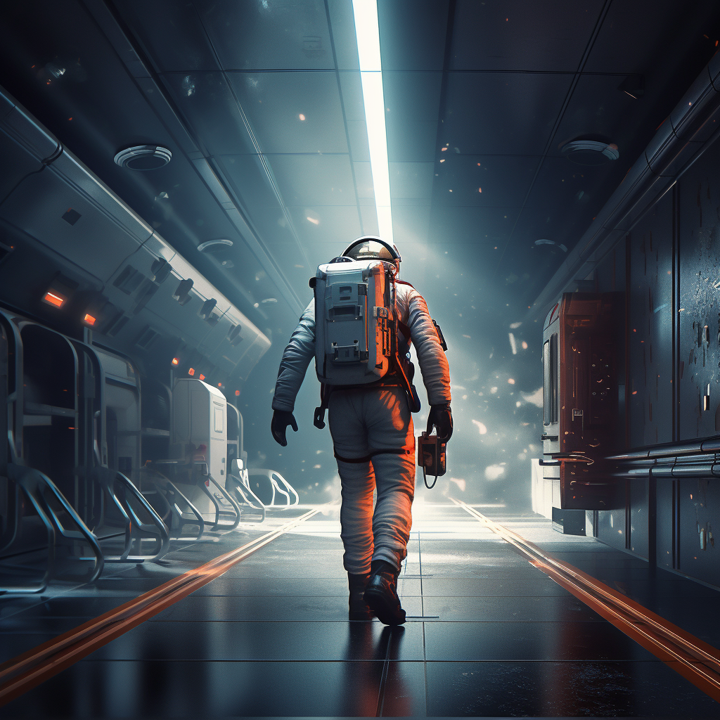 Astronaut walking towards launchpad