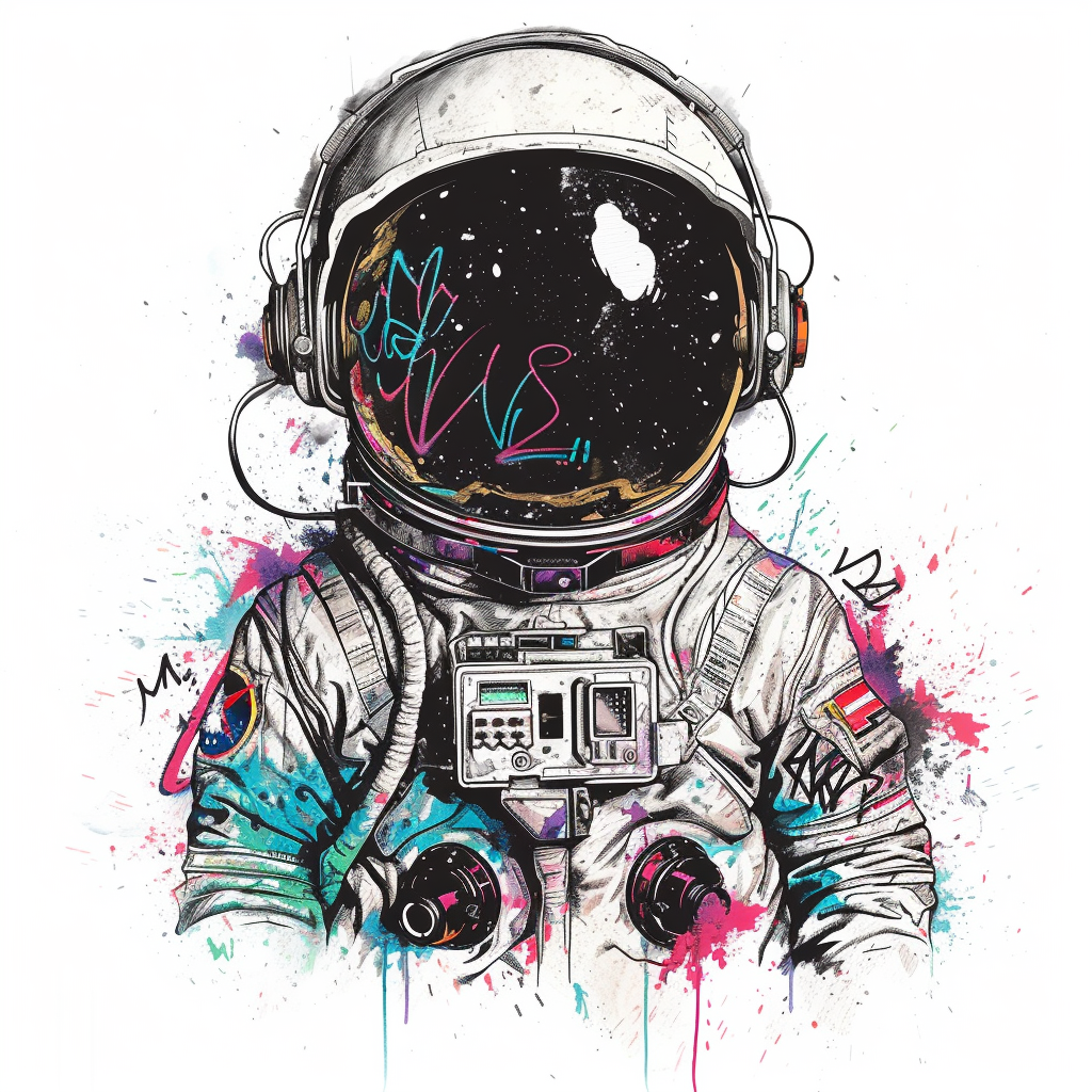 Astronaut wearing graffiti headphones