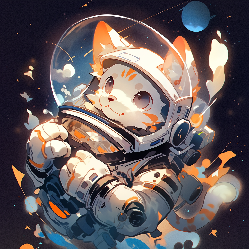 Adorable astronaut cat floating in space